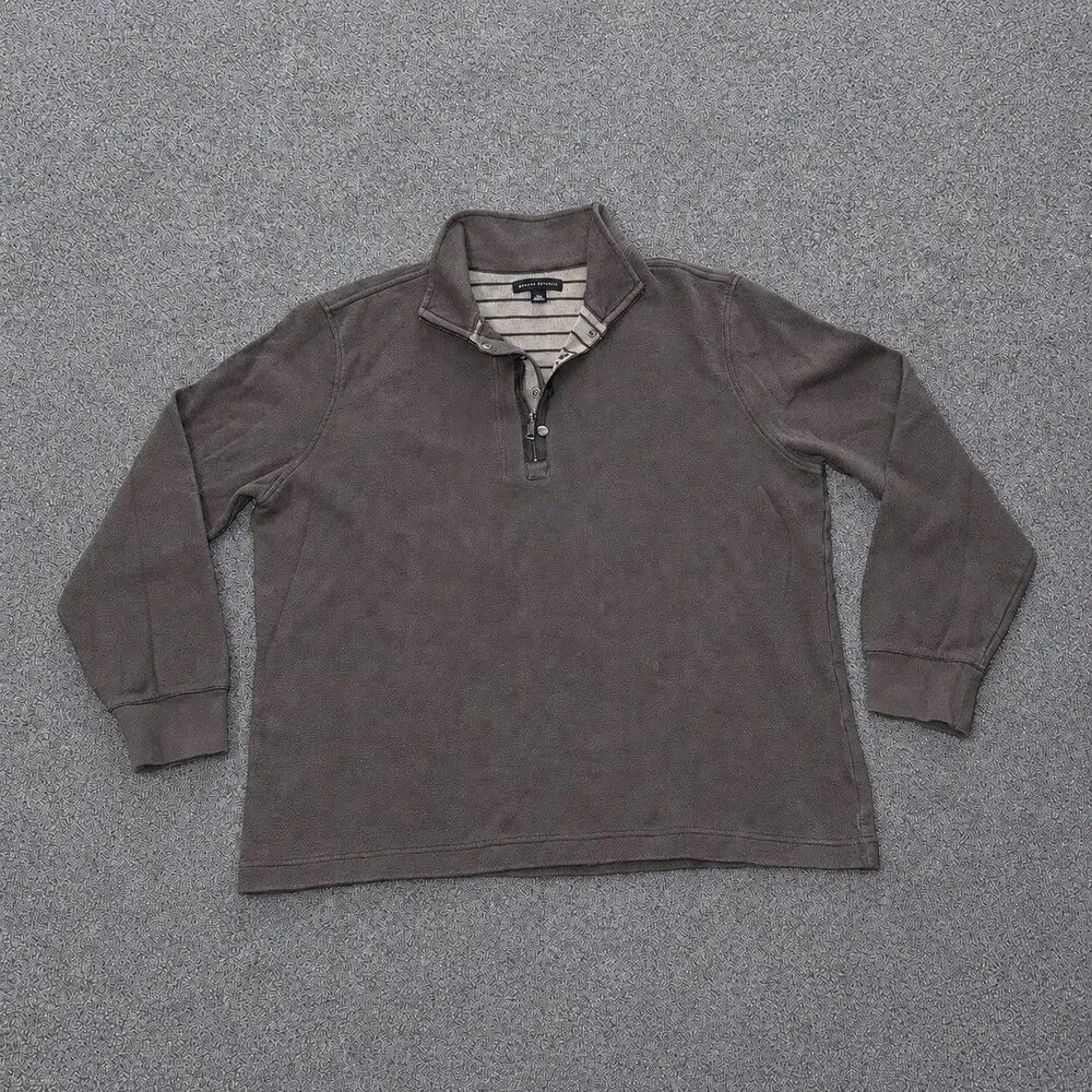 Banana Republic Men XL Brown Quarter Zip Snap Mock Neck Pullover Sweatshirt